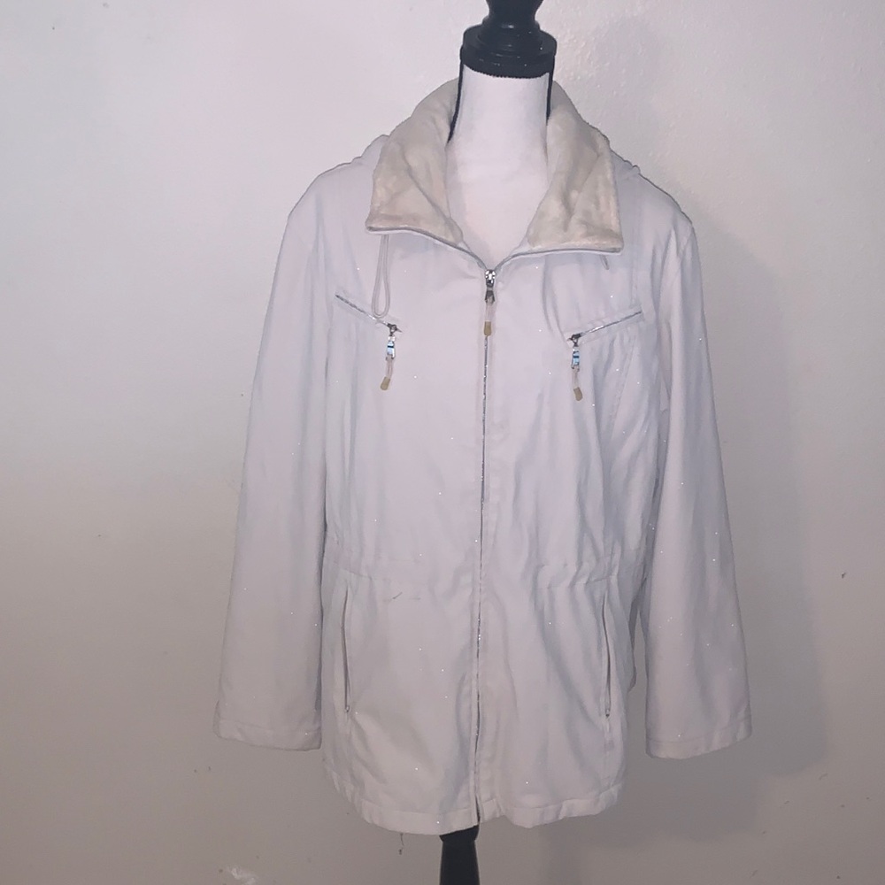 Weatherproof cream Zip-Up Jacket Rainproof Fleece Lined Satin Hooded